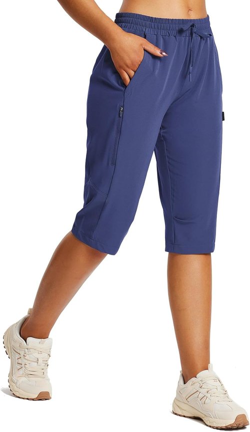Baleaf Women's Hiking Shorts - Lightweight Quick-Dry Bermuda Cargo Capris | Below The Knee, Elastic Waist