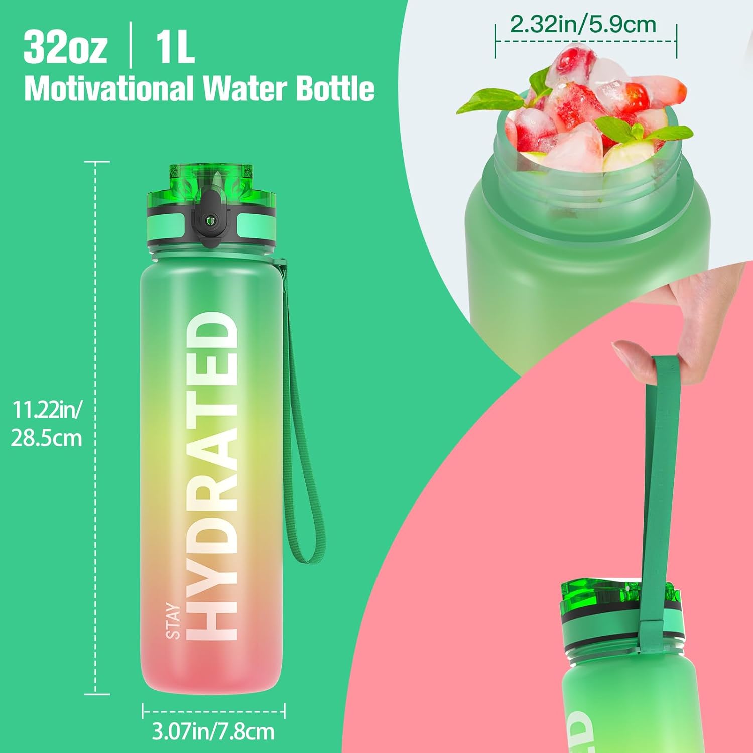 Sahara Sailor Water Bottle - Durable & Leakproof Tritan Design | Motivational Time Marker, BPA Free, 32oz