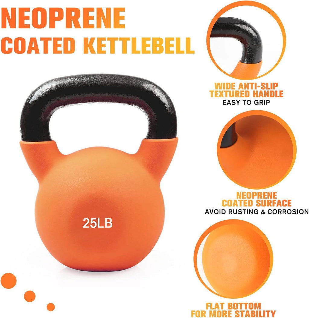 RitFit Kettlebell Weight Set - Neoprene Coated Solid Cast Iron for Enhanced Grip and Durability