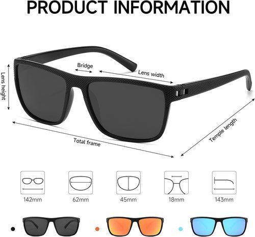 MASDUN Polarized Sunglasses - UV Protection for Men & Women | Square Design for Driving, Fishing & Golf (3 Pack)