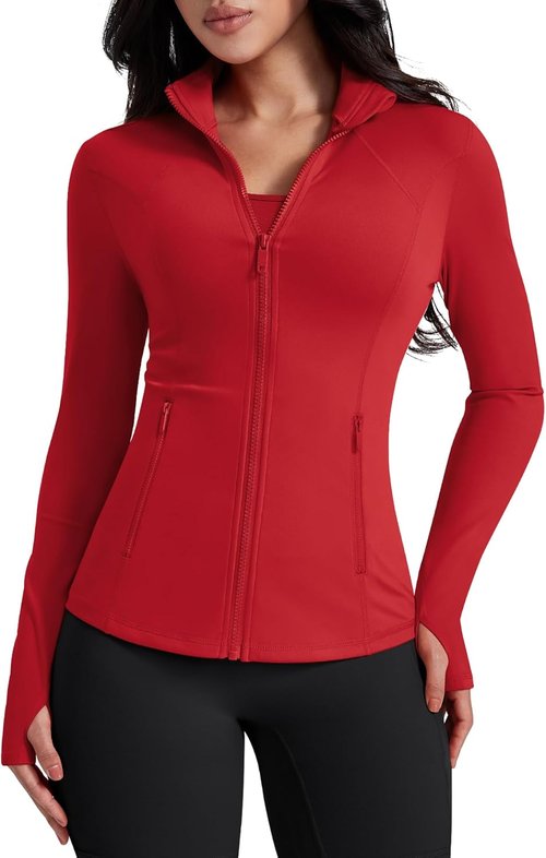AVGO Women's Lightweight Athletic Zip-Up Jacket - Slim Fit Running Top with Pockets & Thumb Holes