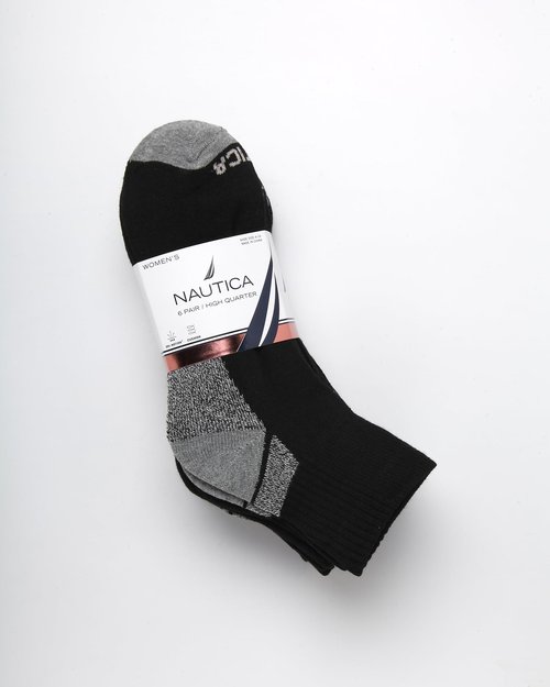 Nautica Womens Quarter Socks - 6 Pack Cushioned Moisture Wicking Athletic Socks for Women for Gym, Running, Sports (4-10), Size 4-10, All Black