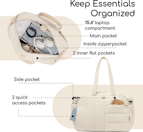 CAMTOP Gym Bag for Women - Lightweight Water-Resistant Duffle with Yoga Mat Holder | 16-Inch Beige Travel Bag