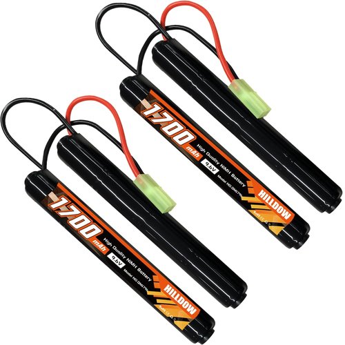 Hilldow 9.6V NiMH Airsoft Battery 1700mAh Rechargeable Battery with Mini TMY Plug RC Battery for Airsoft Guns(2 Pack)