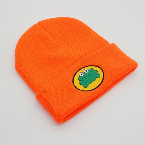 Cute Cartoon TV Parappa The Rapper Frog Beanie Hat Unisex Funny Knitted Beanie Novelty Beanies Knit Hats Orange