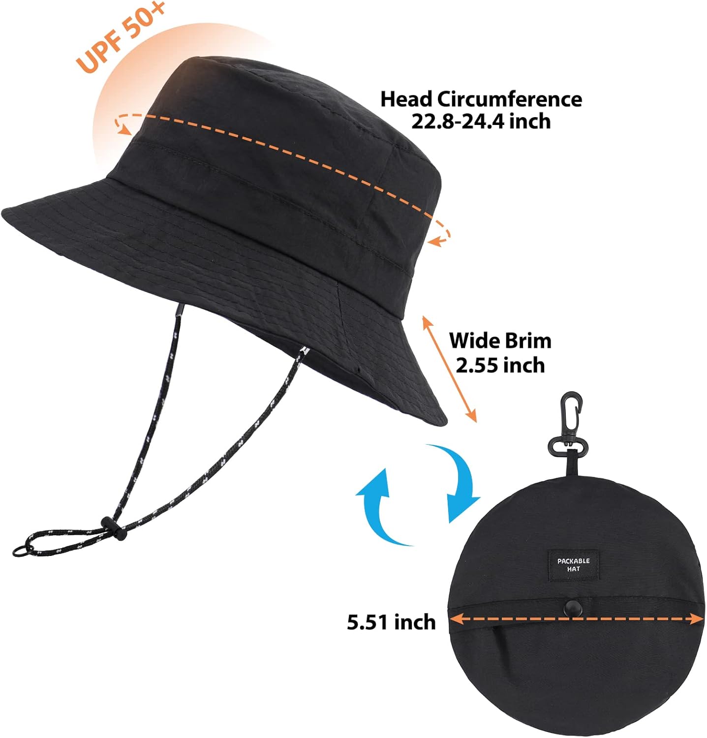 Skiennix Sun Hat - Wide Brim UPF 50+ Waterproof Fishing & Bucket Hat | Foldable for Hiking & Camping