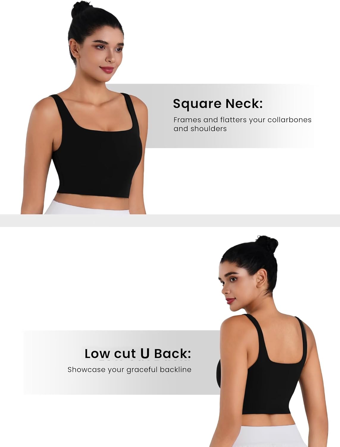 Sunzel Square Neck Sports Bra - Padded Yoga Crop Top with Wide Straps for Women | Perfect for Pilates & Gym