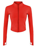 Lviefent Womens Lightweight Full Zip Running Track Jacket Workout Slim Fit Yoga Sportwear with Thumb Holes (Red-M)