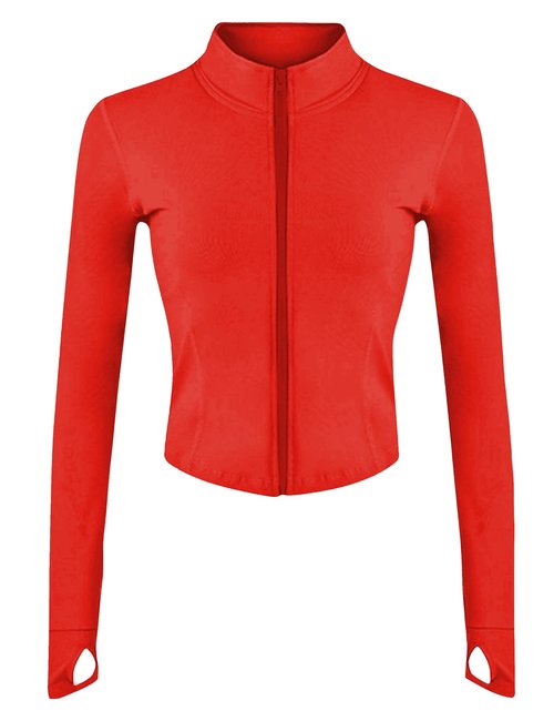 Lviefent Womens Lightweight Full Zip Running Track Jacket Workout Slim Fit Yoga Sportwear with Thumb Holes (Red-M)
