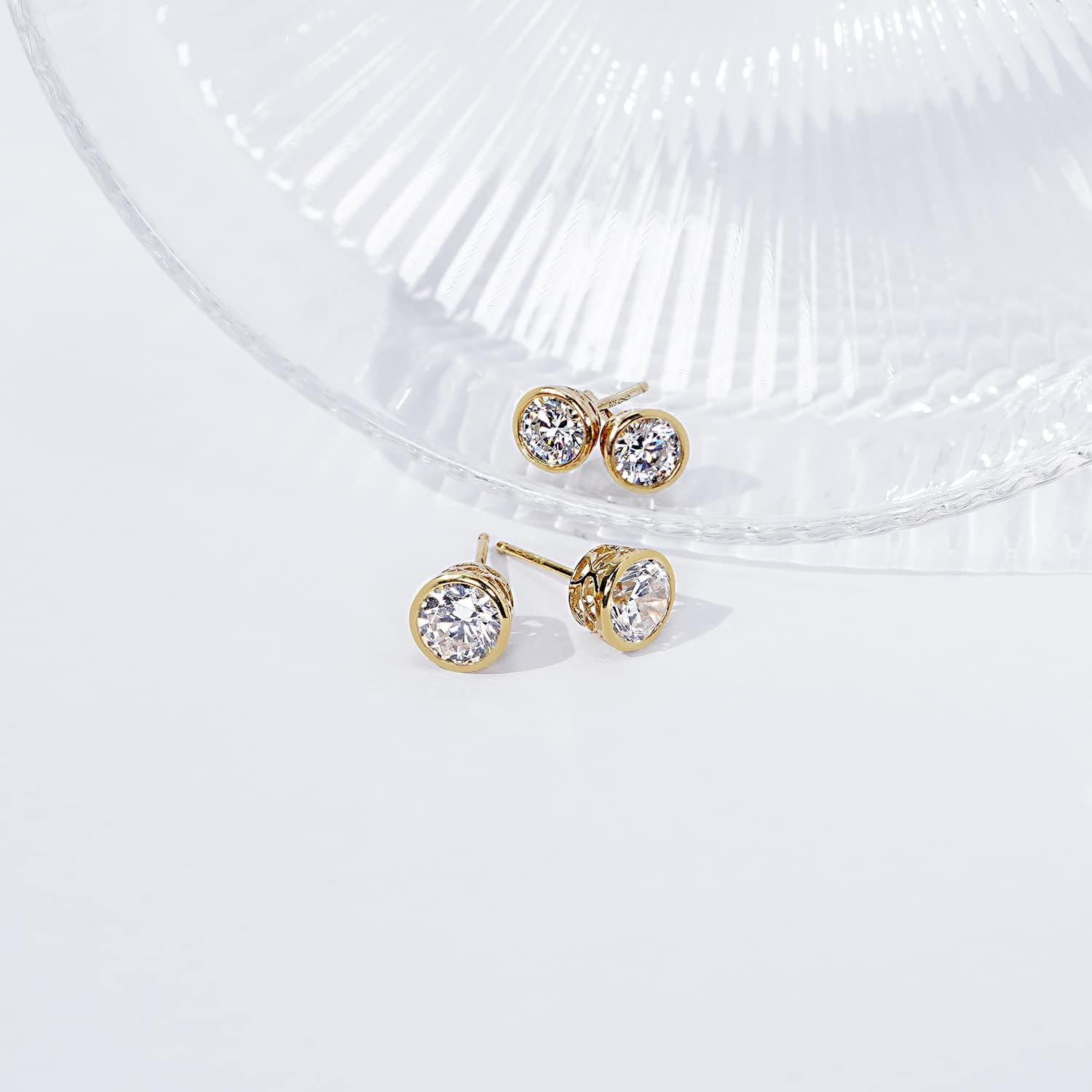 Skiennix Sterling Silver Bezel Set Stud Earrings - Platinum or Gold Plated with Infinite Elements Zirconia