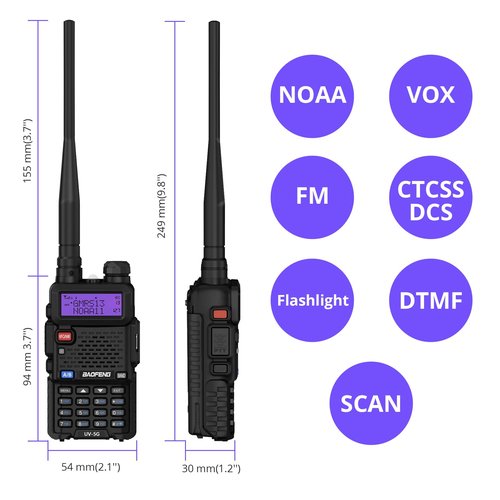 BAOFENG UV-5G (UV-5X) GMRS Handheld Radio, Long Range Rechargeable Two Way Radio for Adults NOAA Weather Receiver & Scanner, with Two 15.5" High Gain Antenna & Programming Cable Support Chirp, 2 Pack