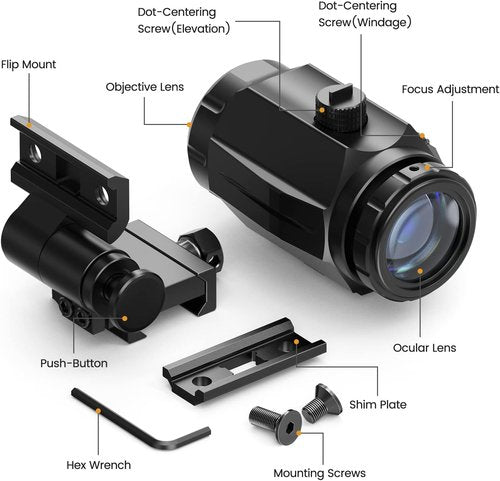 Feyachi M40 Red Dot Magnifier - 3X Magnification with Adjustable Focus & Elevation | 37/40MM Height