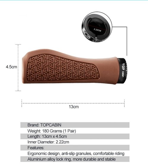 TOPCABIN Bicycles Handlebar Grips, Aluminum Lock-on Ergonomic Bike Grips, Cushion Vibrations Comfort Bike Handlebar Grips, Mountain MTB BMX Bicycles Grips for Scooter (Rubber(Brown))