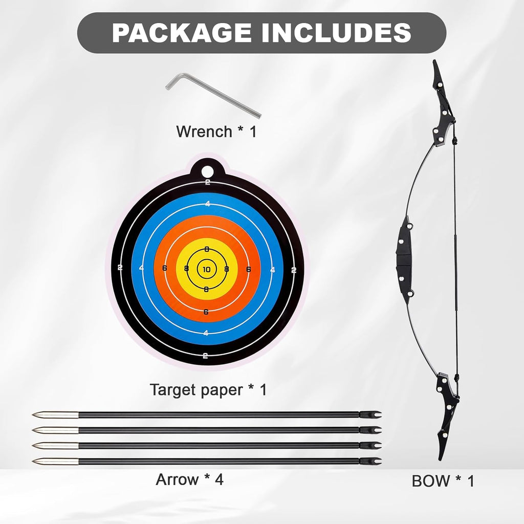 Skiennix Mini Lever Recurve Bow - 9.4 Inch Stainless Steel with 4 Arrows & Target Paper