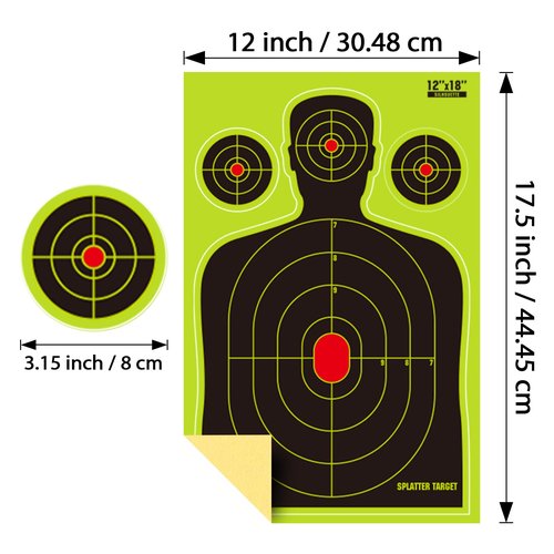 Splatter Shooting Targets 12x18 Inch, Instant Shoot and See Targets with Yellow Impact Marks, Self-Adhesive Target Stickers for BB Guns, Pellet Guns 10/25/50 Pack (50)