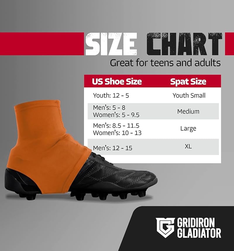 Football Cleat Covers Spats - Light Orange Small, Lace-Lock, Ankle Support