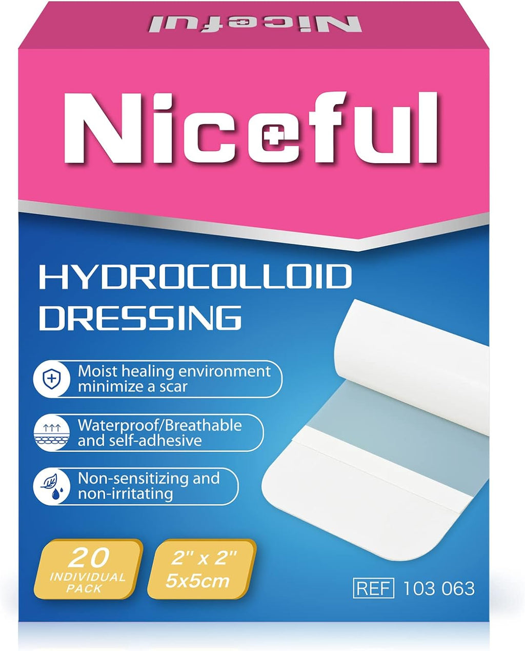 Skiennix Hydrocolloid Bandages - 20 Count Small Gel Dressings for Wound Healing | 2" x 2" Size