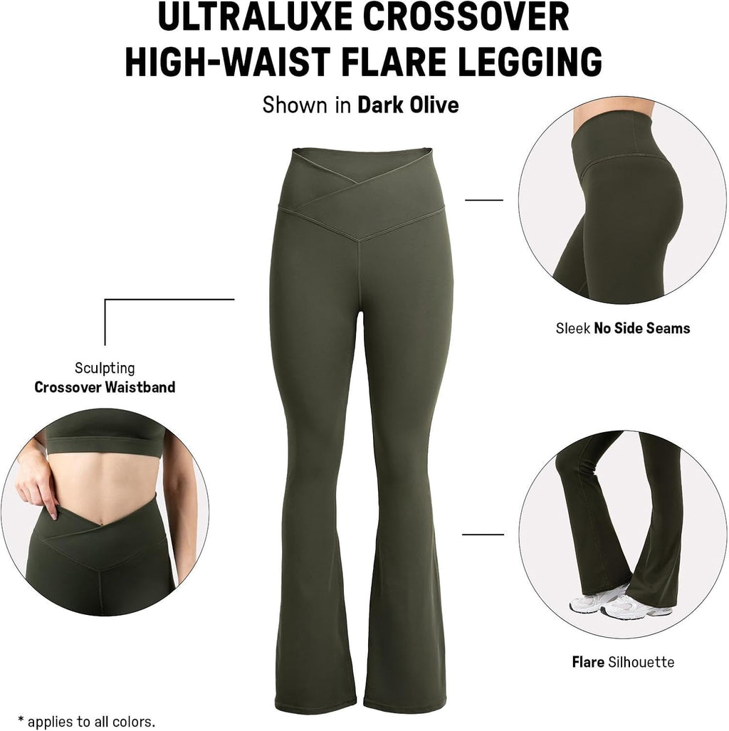 YITTY Active High Waist Crossover Flare Leggings - Buttery Soft Yoga Pants with V-Shape Waistband