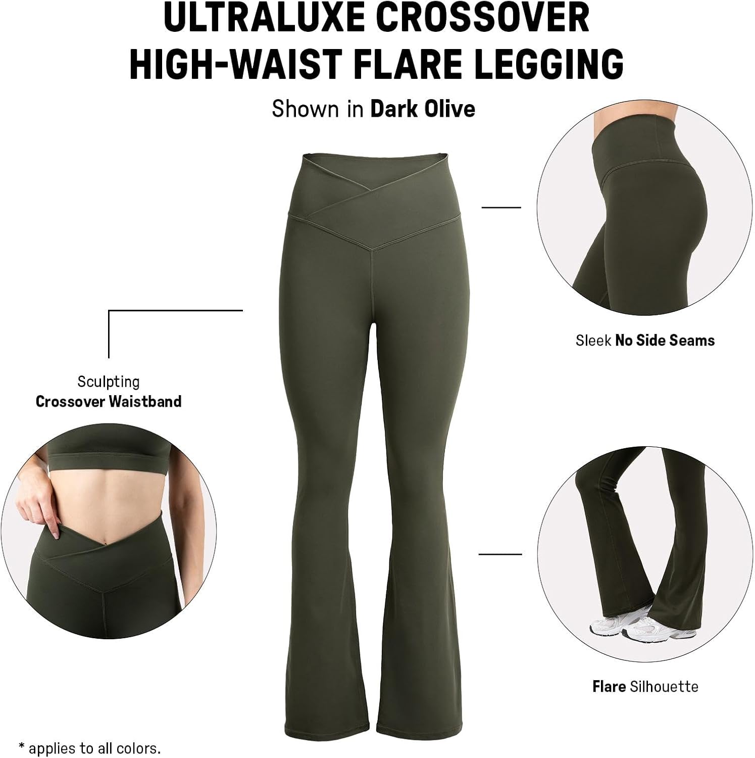 YITTY Active High Waist Crossover Flare Leggings - Buttery Soft Yoga Pants with V-Shape Waistband