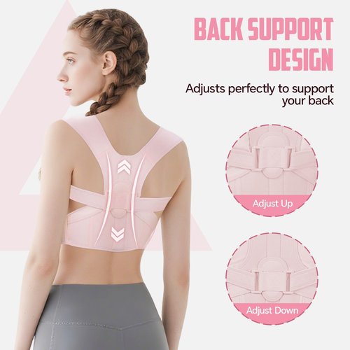 FHOCSLO Posture Corrector for Women, Adjustable Upper Back Brace to Relief Neck Shoulder Pain, Back Support Straightener for Scoliosis and Hunchback (Pink, L/XL)
