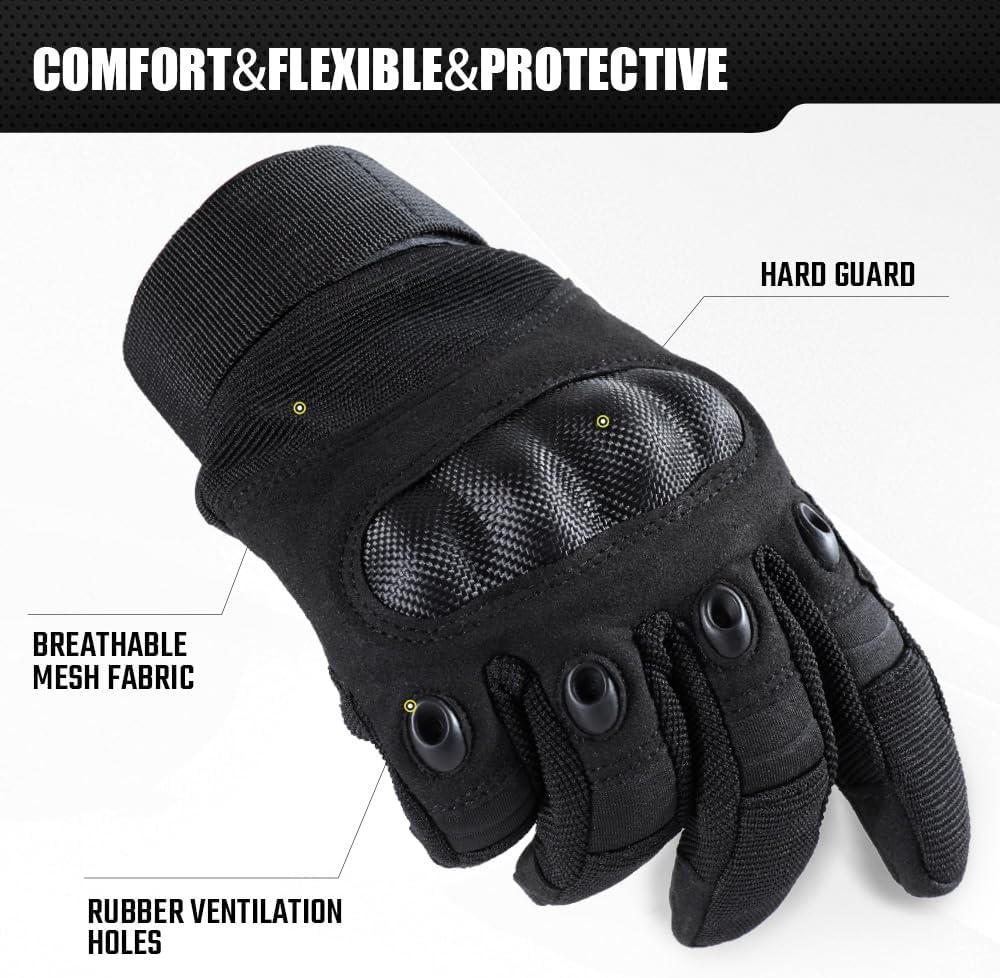 Skiennix Motorcycle Tactical Gloves - Touchscreen & Hard Shell Protection for Outdoor Sports | Men’s Size