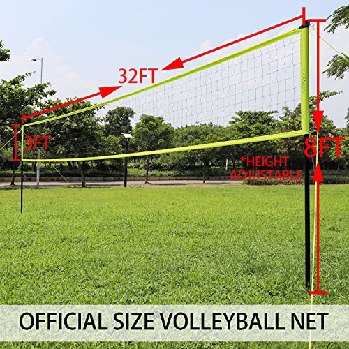 Zdgao 32FT Lemon Yellow Outdoor Portable Adjustable Volleyball Net System with Bag