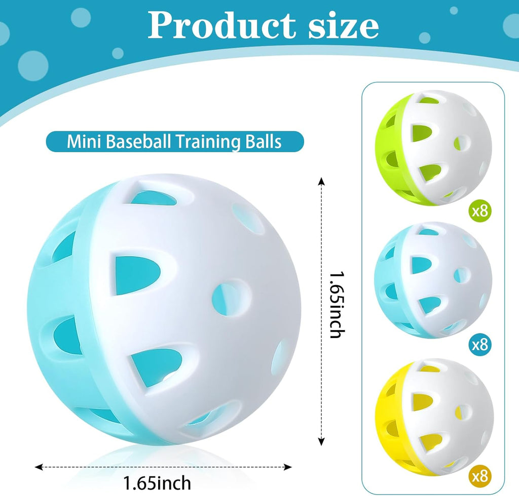 VioraWhite Mini Plastic Baseballs - 1.65 Inch Lightweight Training Balls with Drawstring Bag | 48/24 Pcs Set