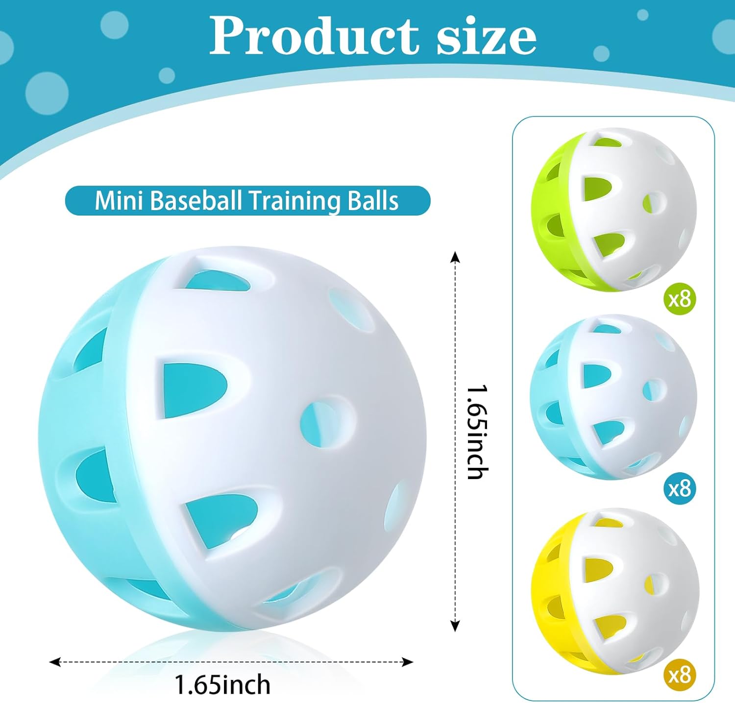 VioraWhite Mini Plastic Baseballs - 1.65 Inch Lightweight Training Balls with Drawstring Bag | 48/24 Pcs Set