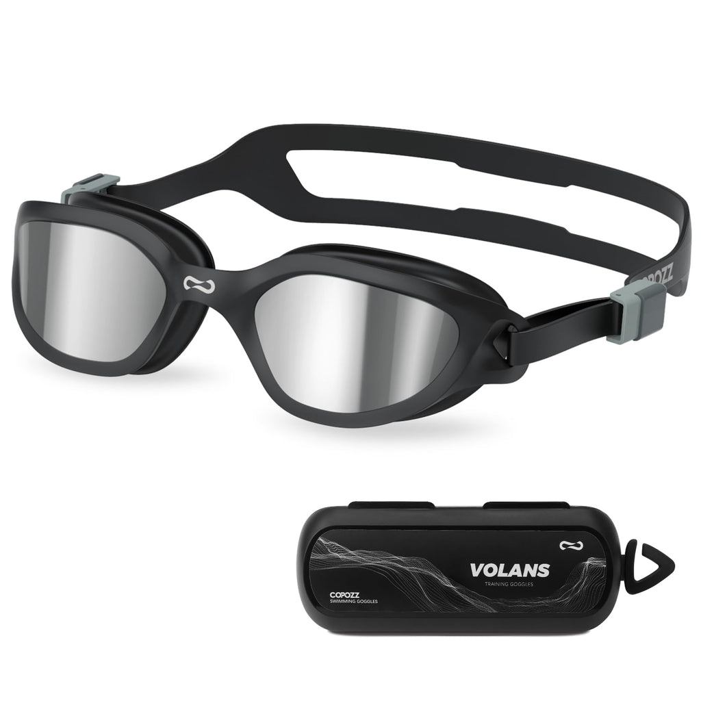 COPOZZ Swim Goggles, Goggle Swimming Adult for Men And Women, Anti-Fog No Leakage UV Protection for Swim Goggles Adult Women(Silver Lens+Black Frame)