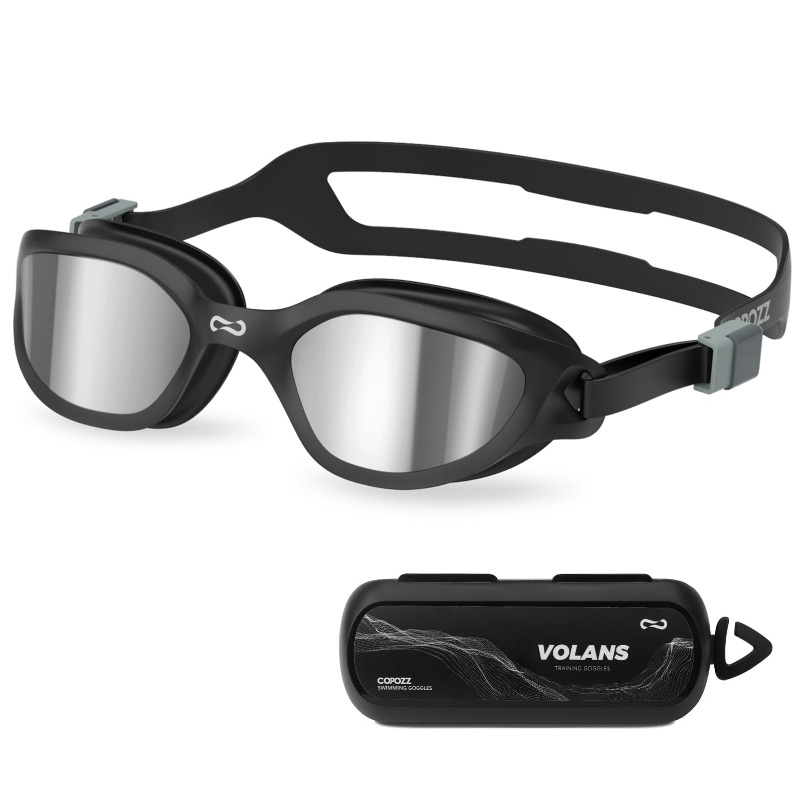COPOZZ Swim Goggles, Goggle Swimming Adult for Men And Women, Anti-Fog No Leakage UV Protection for Swim Goggles Adult Women(Silver Lens+Black Frame)