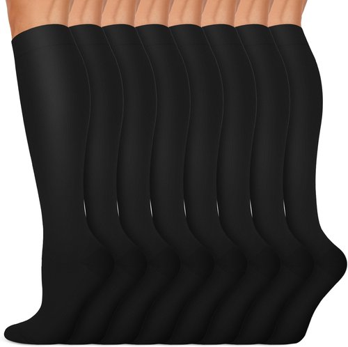 Copper Compression Socks - 15-20 mmHg Circulation Support for Men & Women | 8 Pairs for Travel, Running & Hiking