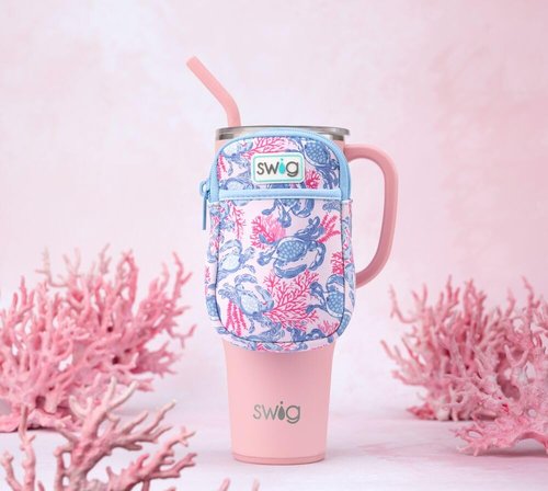 Swig Life Mega Mug Pouch, Water Bottle Bag with Adjustable Strap, Water Bottle Fanny Pack with Zippered Phone Pocket, Tumbler Accessories (Under The Sea)