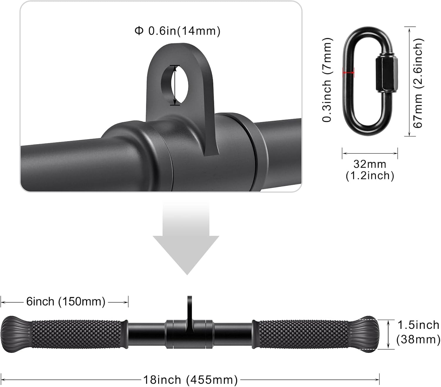 SELEWARE Cable Machine Attachment - Rotating Straight Bar & Tricep Rope with Non-Slip Grip | Versatile Double D Row Handle