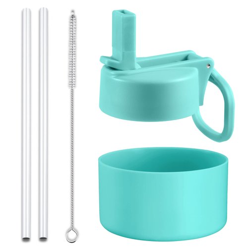 Vmini Wide Mouth Straw Lid and Protective Boot Combo Pack, Compatible with Most Sports Water Bottles from 32-40 oz, Plus 2 Straws and 2 Brushes. (Mint)