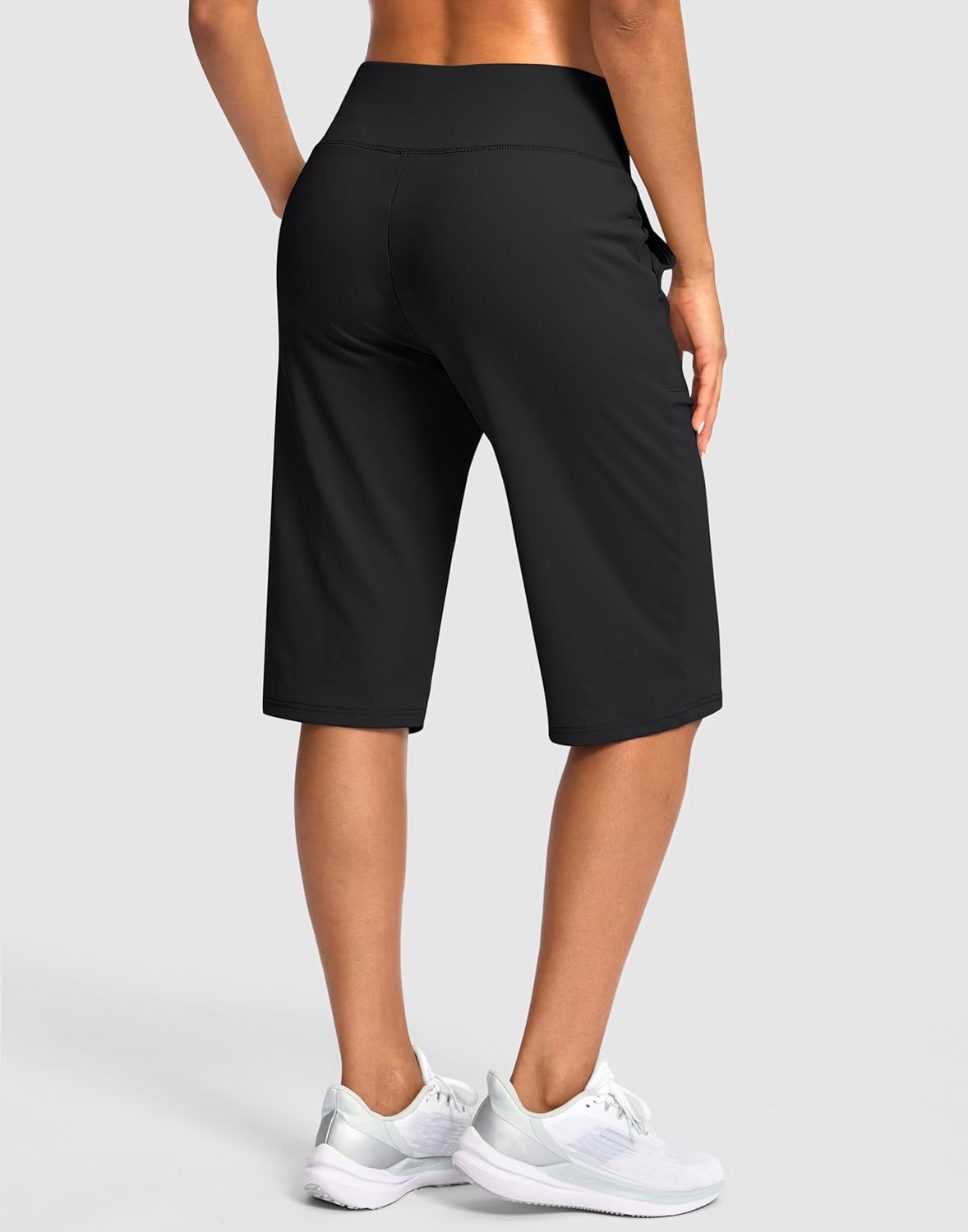 SANTINY 14" Women's Knee-Length Shorts - High-Waisted Stretch Bermuda with Pockets for Summer Casual