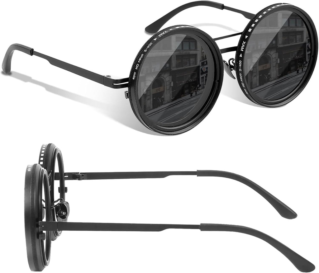 Skiennix Adjustable Tint Sunglasses - Polarized Round Glasses with Manual Tint Control & ND Filter
