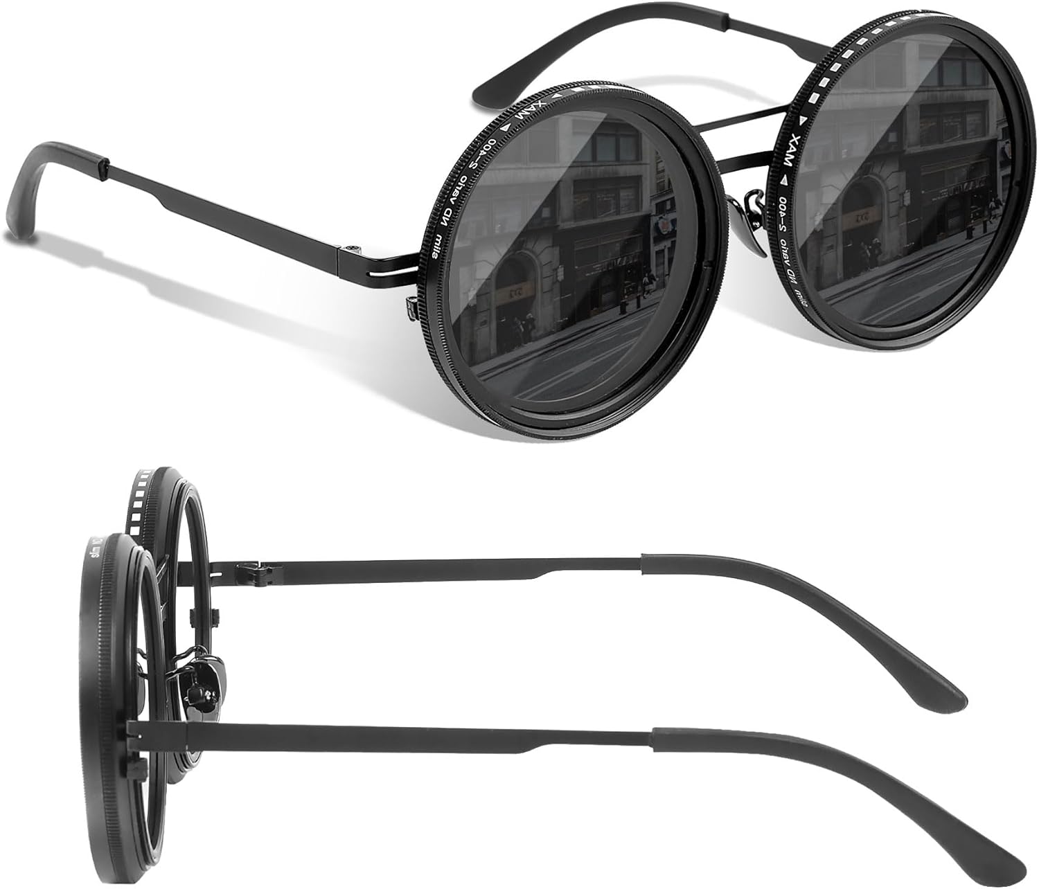 Skiennix Adjustable Tint Sunglasses - Polarized Round Glasses with Manual Tint Control & ND Filter