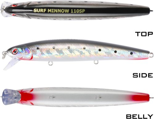 LITTMA Surf Fishing Lures - Saltwater Jerkbait Crankbait Minnow 110 | Metallic Sardine & Pearl Pink Glow for Halibut & Striper