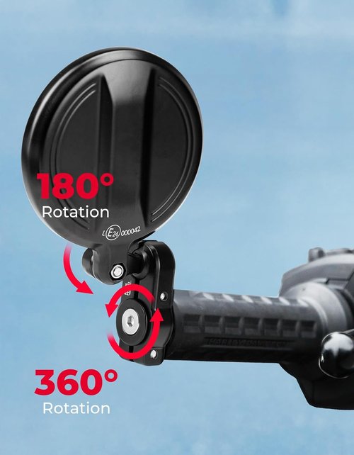 KEMIMOTO Universal Motorcycle Mirrors - 360° Rotatable Handlebar Side Mirrors | Fits 7/8" Bars