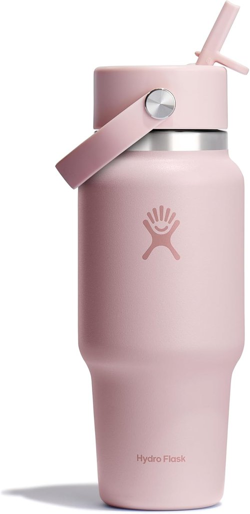 Hydro Flask Travel Water Bottle - Insulated Stainless Steel - Leakproof Wide Straw Lid | 24 Oz Trillium Pink