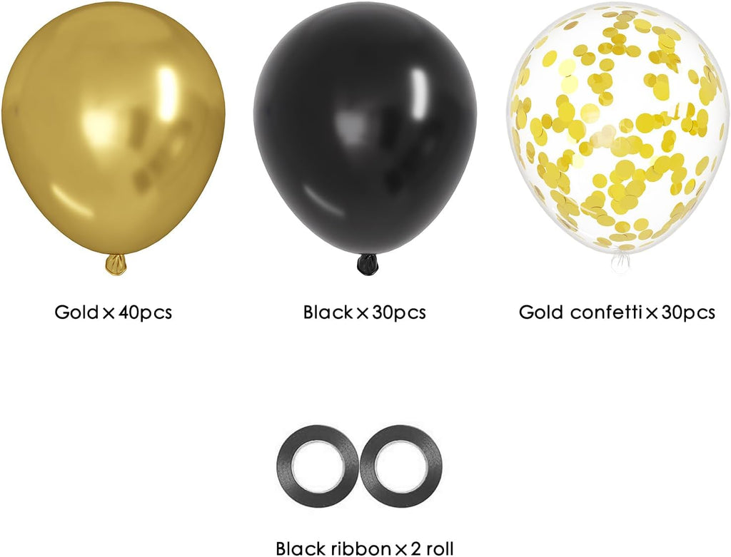 OWill Black and Gold Confetti Balloons - 100pcs 12" Balloons for Birthdays, Graduations & Weddings