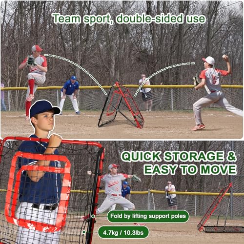BaseGoal Dual-Sided Baseball Softball Rebounder Net 33.5x33.5in Black-Red