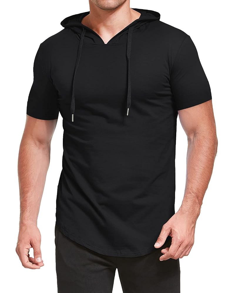 Aiyino Men's Short Sleeve Hooded T Shirt Lightweight Cotton Pullover Hoodie - Black XL
