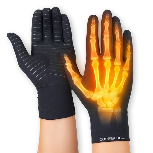 COPPER HEAL Copper Compression Gloves (PAIR) for Men and Women - Highest Copper Infused FULL FINGER Compression Gloves Hand