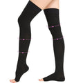 20-30 mmHg Thigh High Compression Stockings for Women, Open Toe with Stay-Up Dot-Top - Relief for Varicose Veins, DVT, Swelling, Pregnancy & Travel, Black, Large