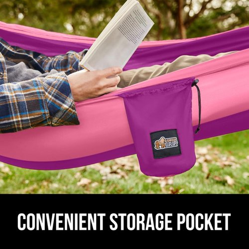 GORILLA GRIP Durable Camping Hammock with Heavy Duty Tree Straps, Portable Hammocks for Outside, Easy to Use Travel Swing Chair, Outdoor Camper Hiker Essentials, Backpacking Gear Gifts, Double, Purple