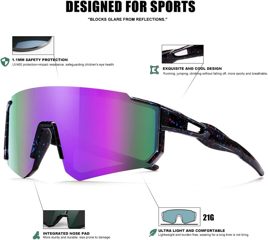 SEKKAF Kids Sunglasses - UV Protection Baseball & Softball Sports Glasses for Boys & Girls