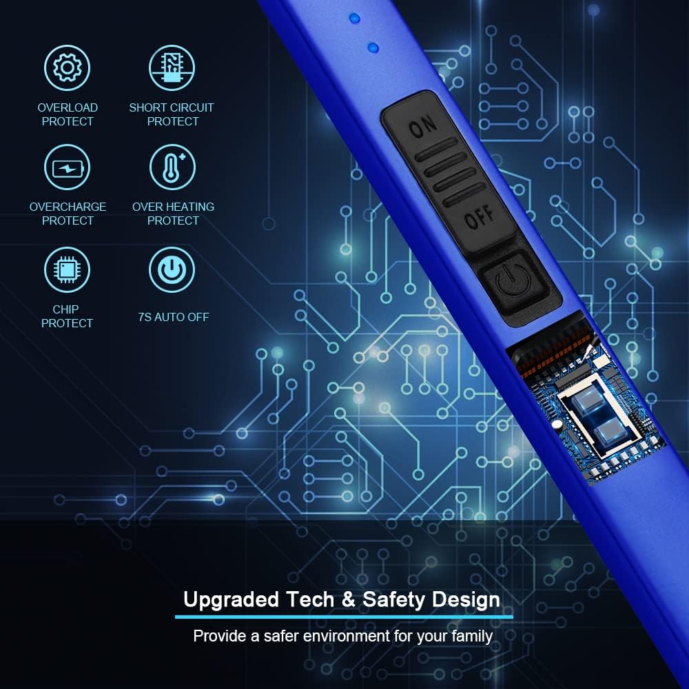 SUPRUS Electric Lighter - Windproof Flameless USB Rechargeable with Safety Lock | Dark Blue for Candles & BBQs