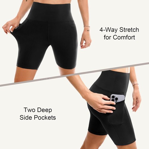 Leafigure Women's Biker Shorts - High Waisted Yoga Shorts with Pockets for Running & Gym | 2 Pack