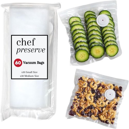 Chef Preserve Reusable Vacuum Sealer Bags - 60 BPA-Free Food Storage Bags | Odor-Resistant & Leak-Proof
